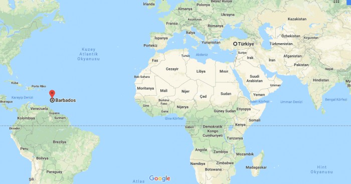 Barbados on Globe Map