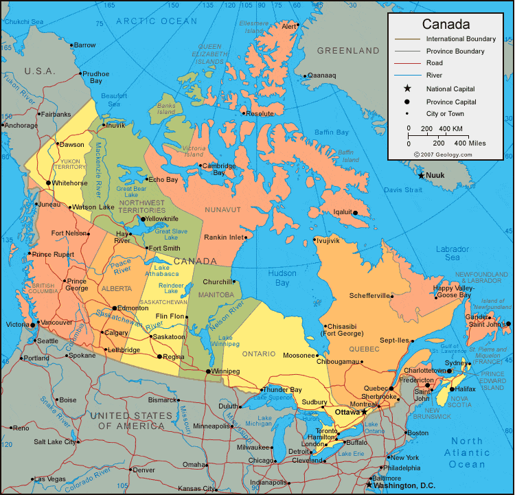 Canada on an Atlas Map